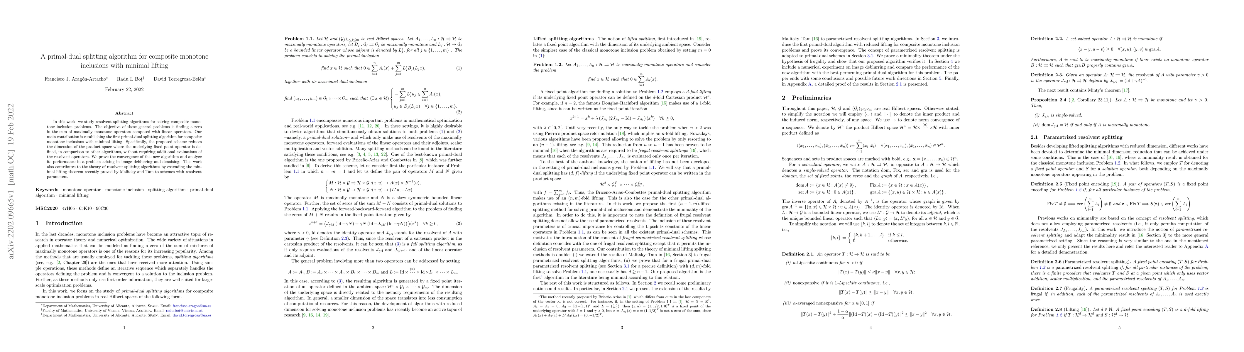 Thumbnail for A primal-dual splitting algorithm for composite monotone inclusions with
  minimal lifting