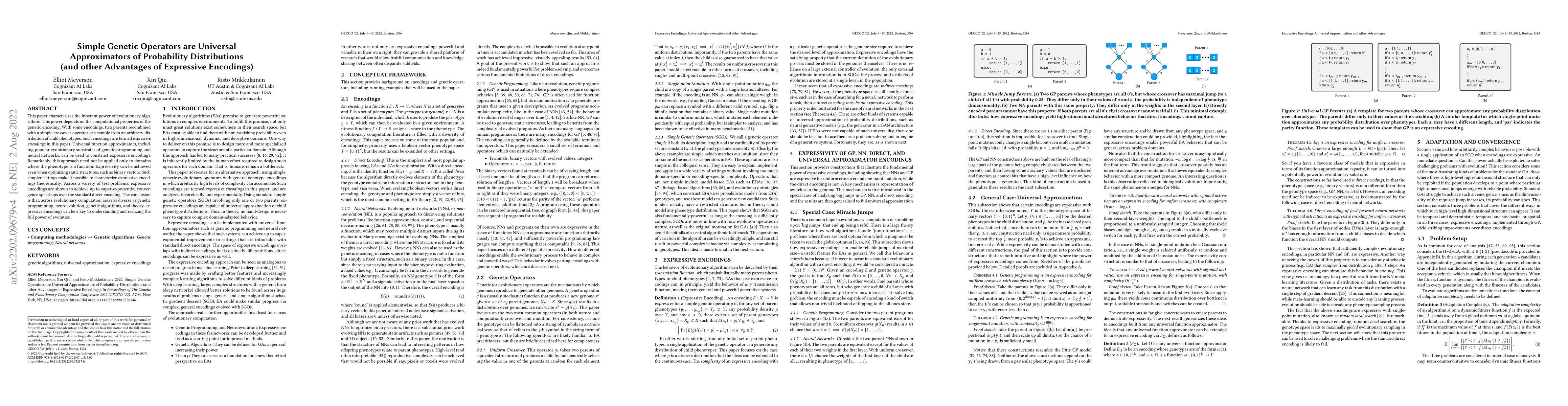 Thumbnail for Simple Genetic Operators are Universal Approximators of Probability
  Distributions (and other Advantages of Expressive Encodings)