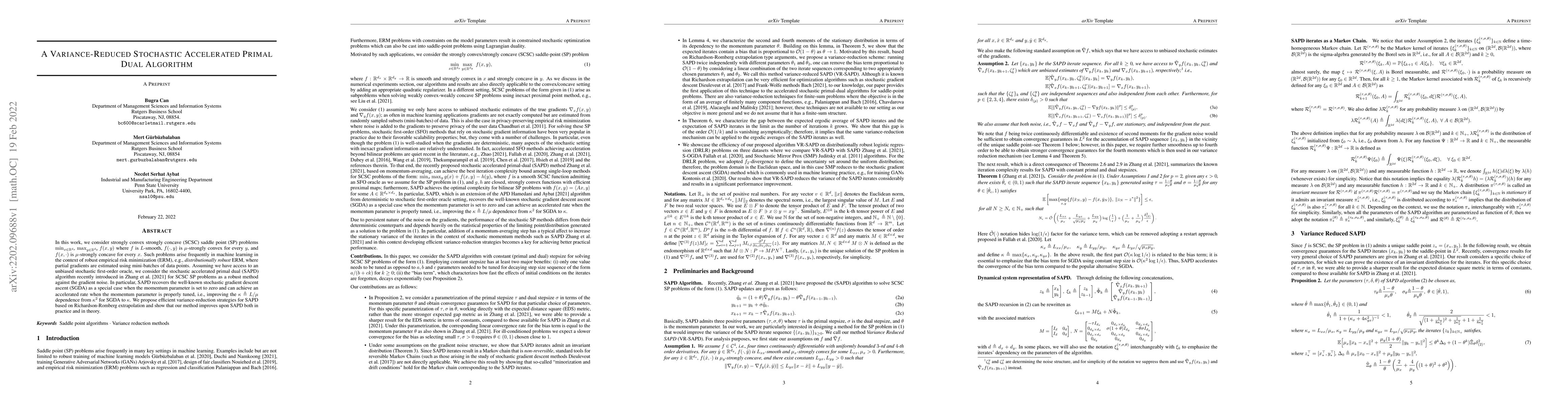 Thumbnail for A Variance-Reduced Stochastic Accelerated Primal Dual Algorithm