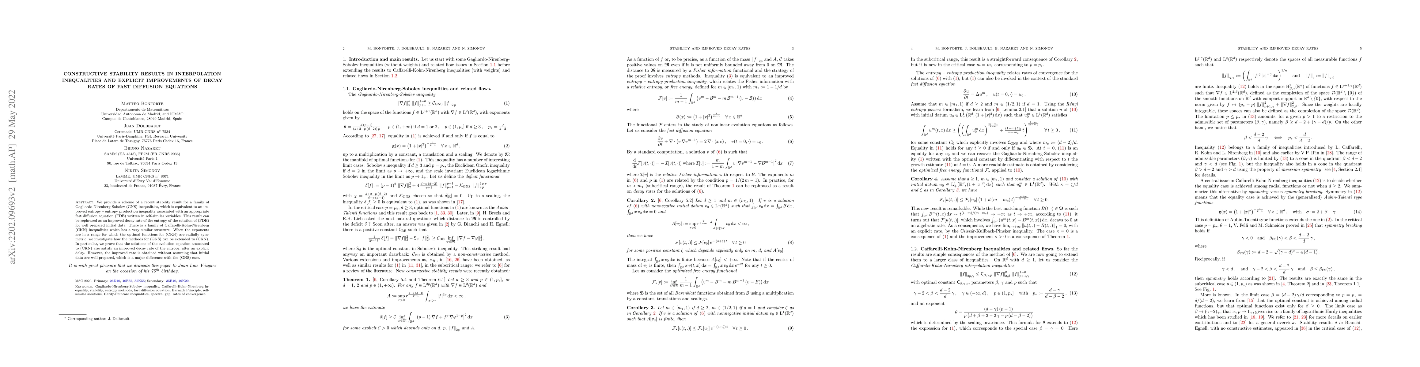 Thumbnail for Constructive stability results in interpolation inequalities and
  explicit improvements of decay rates of fast diffusion equations