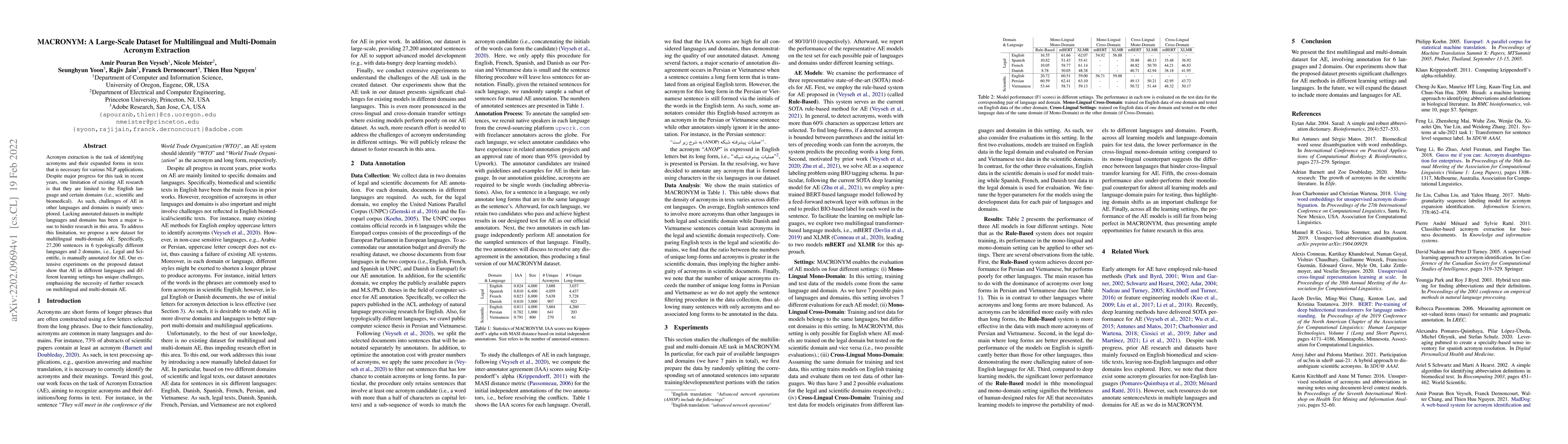 Thumbnail for MACRONYM: A Large-Scale Dataset for Multilingual and Multi-Domain
  Acronym Extraction