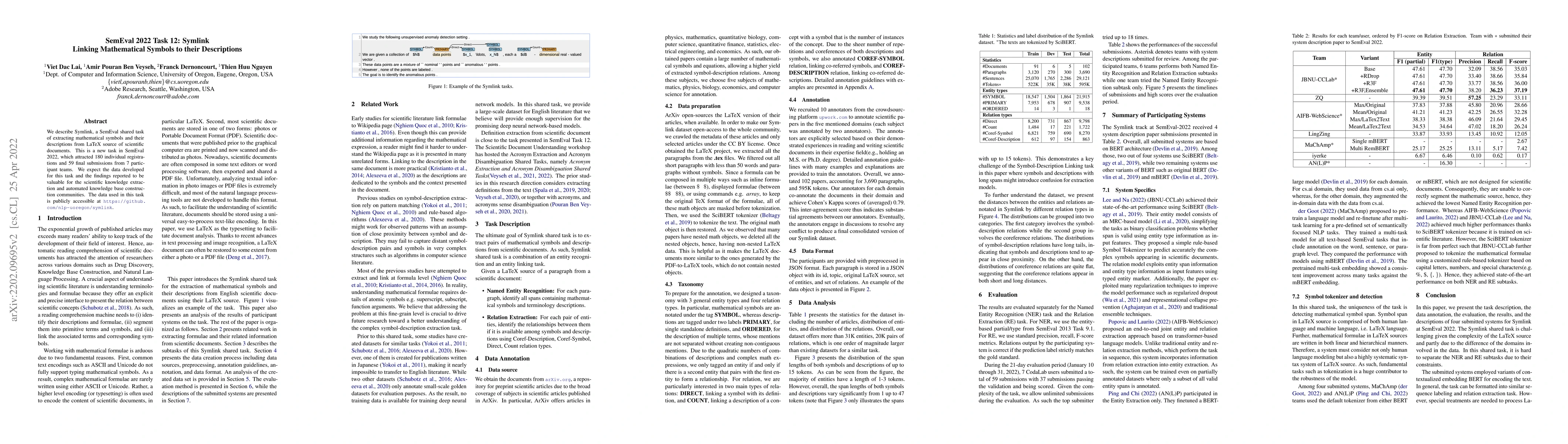 Thumbnail for SemEval 2022 Task 12: Symlink- Linking Mathematical Symbols to their
  Descriptions
