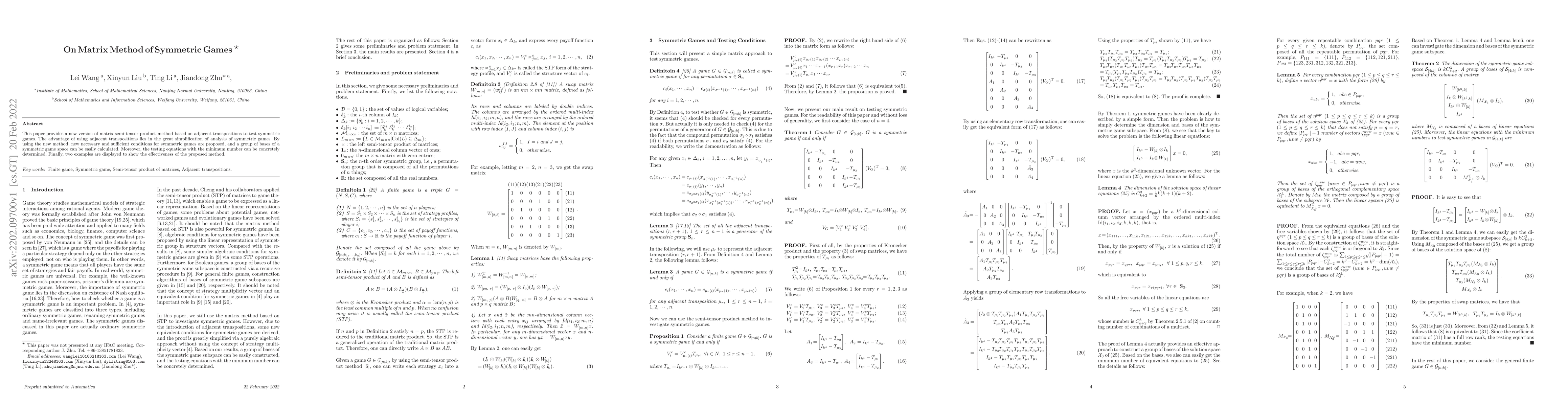 Thumbnail for On Matrix Method of Symmetric Games