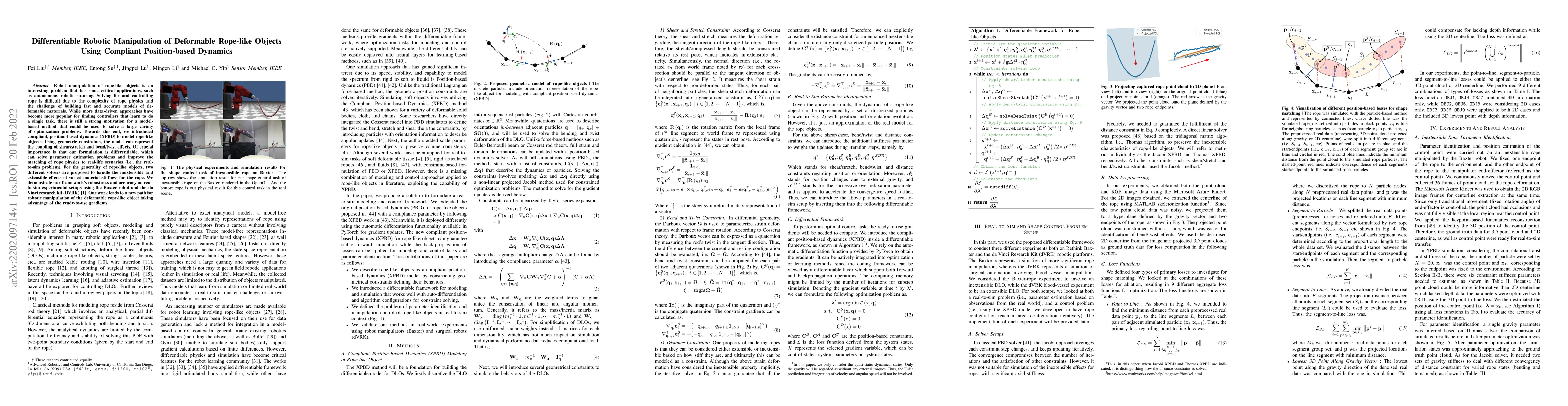 Thumbnail for Differentiable Robotic Manipulation of Deformable Rope-like Objects
  Using Compliant Position-based Dynamics