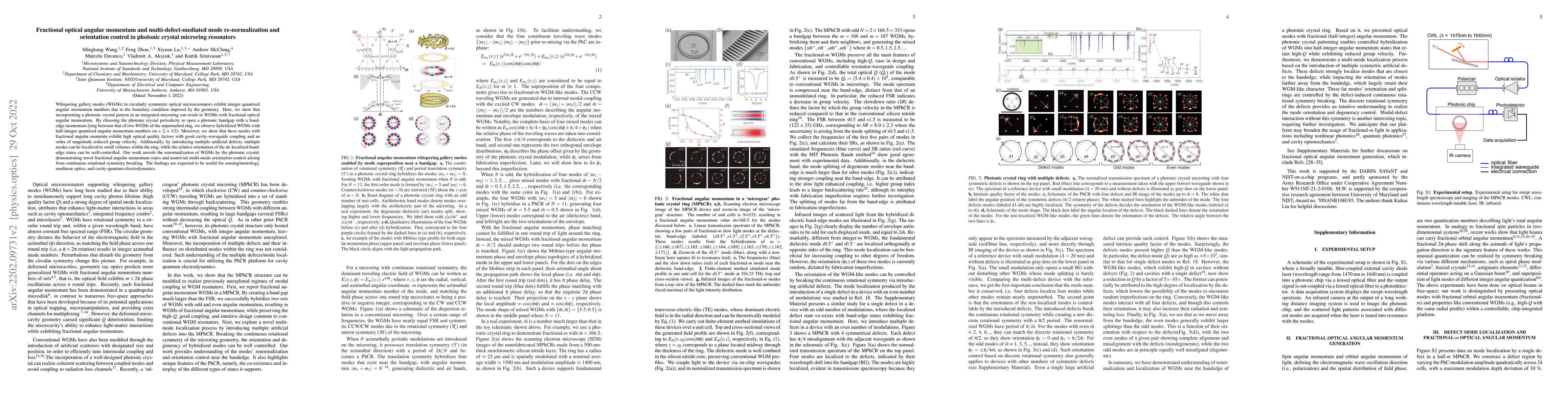 Thumbnail for Fractional optical angular momentum and multi-defect-mediated mode
  re-normalization and orientation control in photonic crystal microring
  resonators