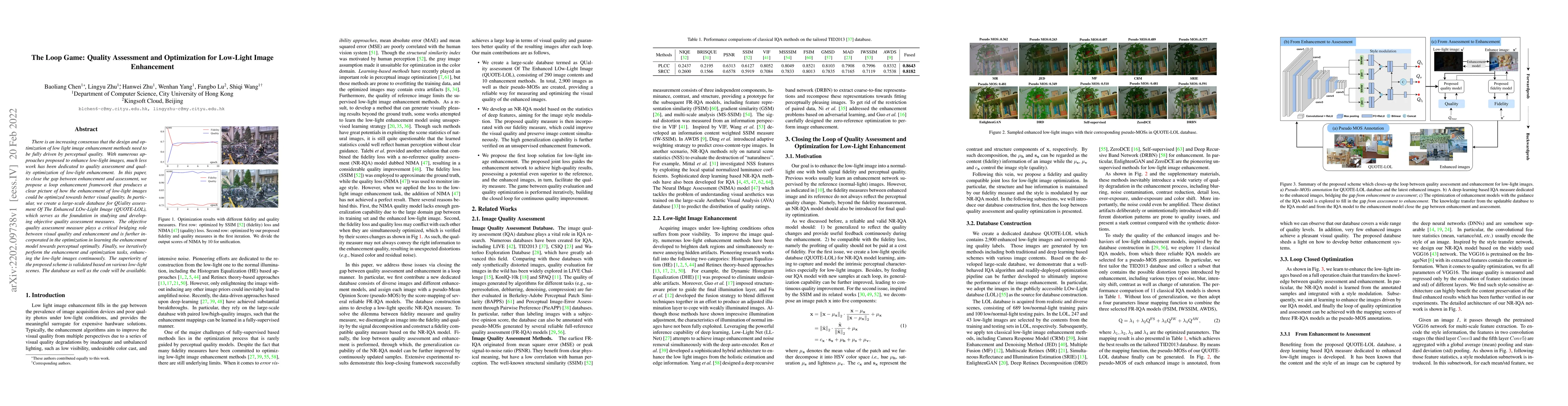 Thumbnail for The Loop Game: Quality Assessment and Optimization for Low-Light Image
  Enhancement