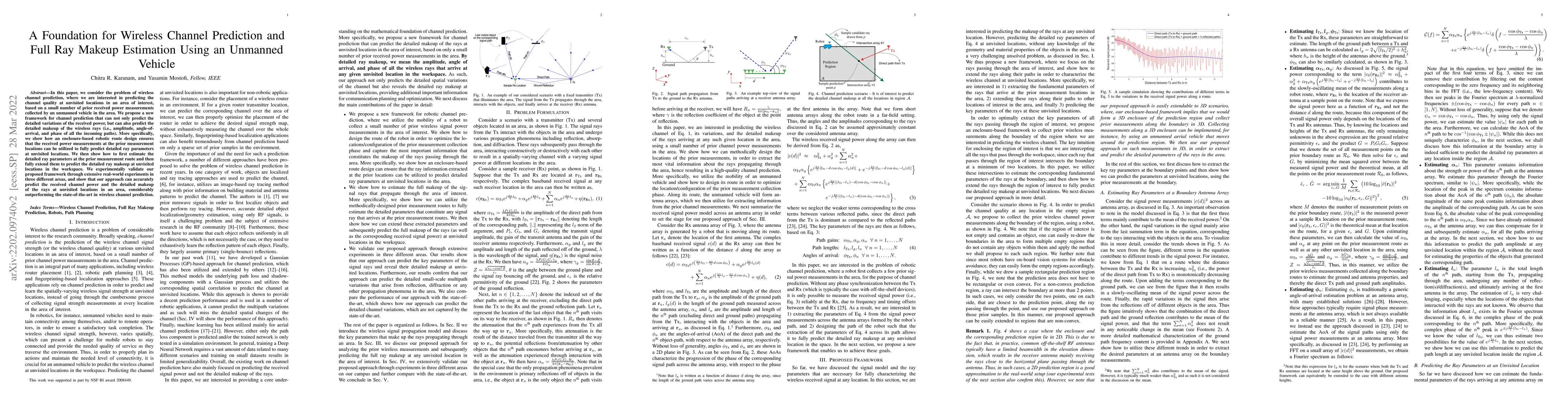 Thumbnail for A Foundation for Wireless Channel Prediction and Full Ray Makeup
  Estimation Using an Unmanned Vehicle