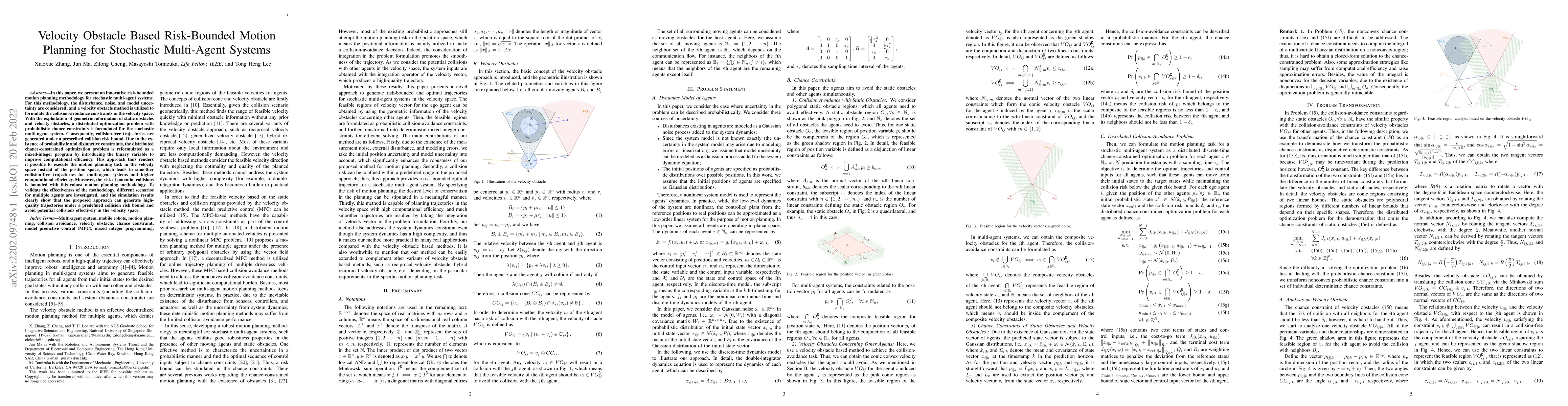 Thumbnail for Velocity Obstacle Based Risk-Bounded Motion Planning for Stochastic
  Multi-Agent Systems