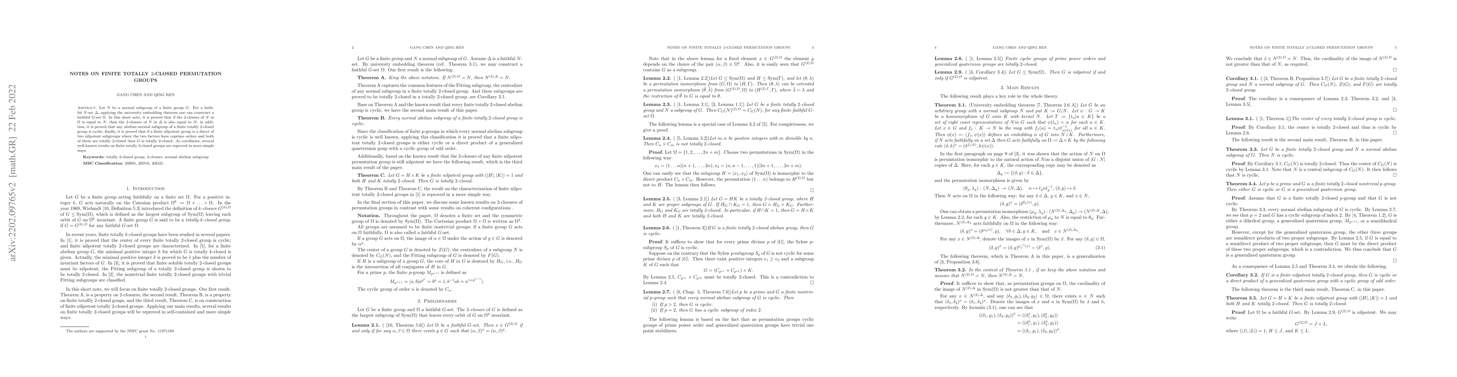 Thumbnail for Notes on finite totally $2$-closed permutation groups