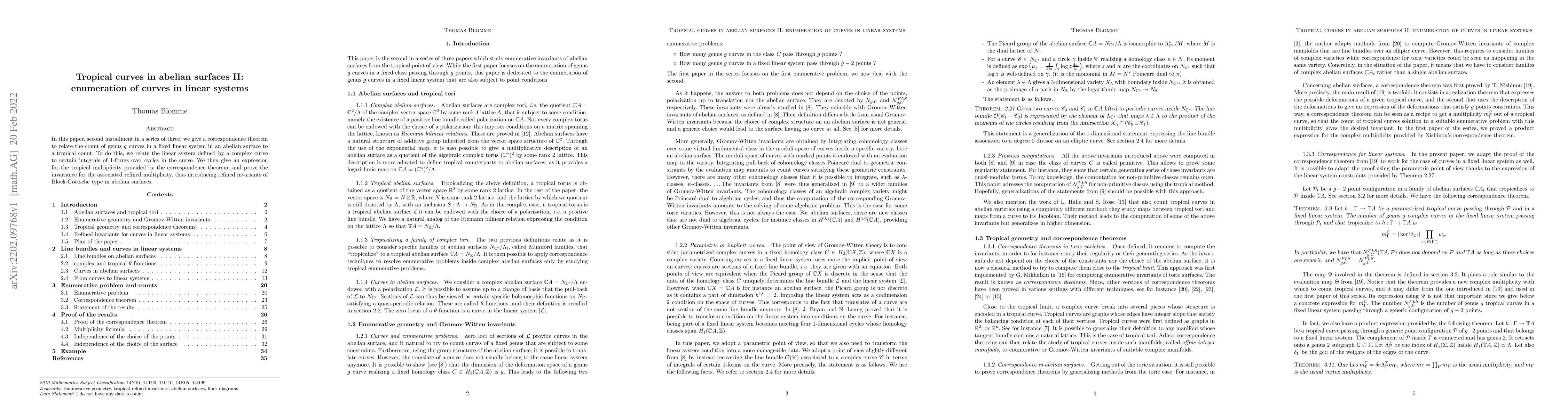 Thumbnail for Tropical curves in abelian surfaces II: enumeration of curves in linear
  systems