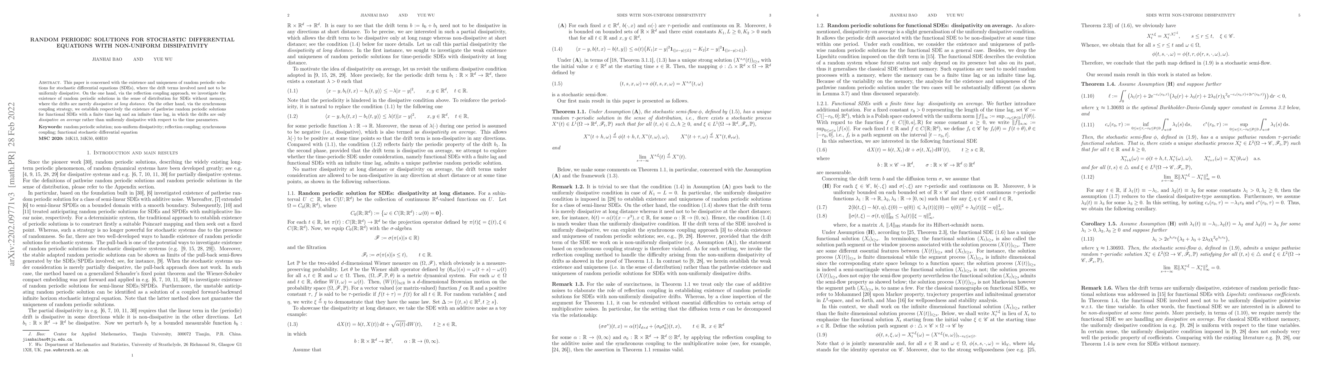 Thumbnail for Random periodic solutions for stochastic differential equations with
  non-uniform dissipativity