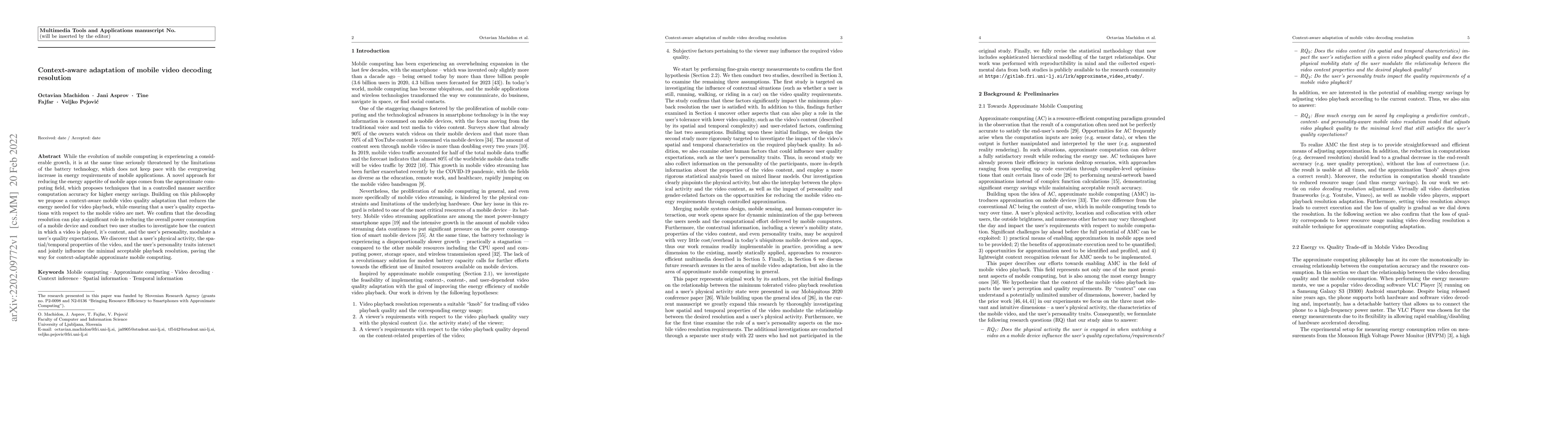 Thumbnail for Context-aware adaptation of mobile video decoding resolution