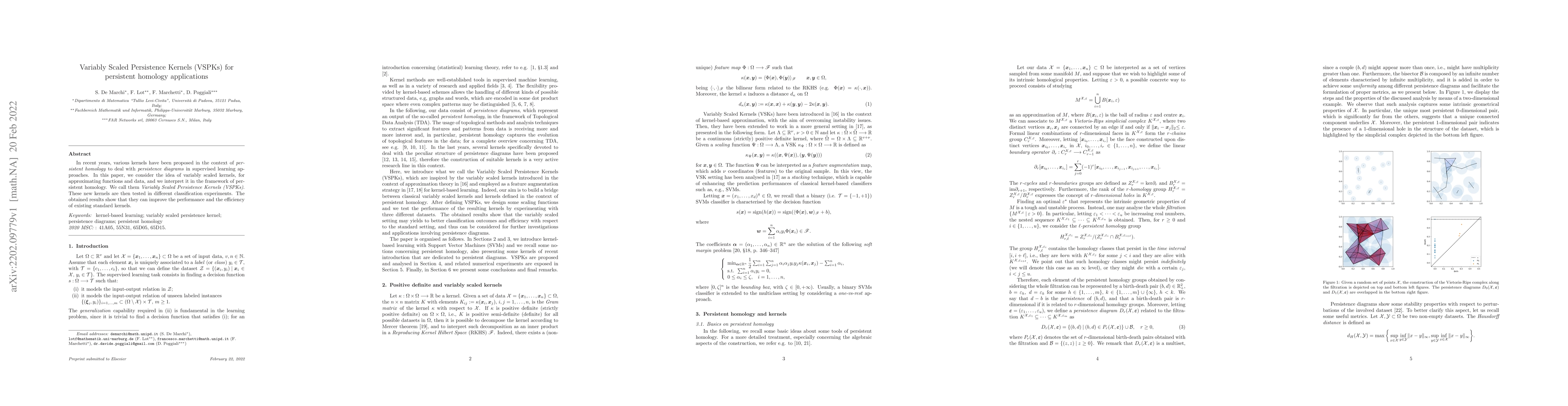 Thumbnail for Variably Scaled Persistence Kernels (VSPKs) for persistent homology
  applications
