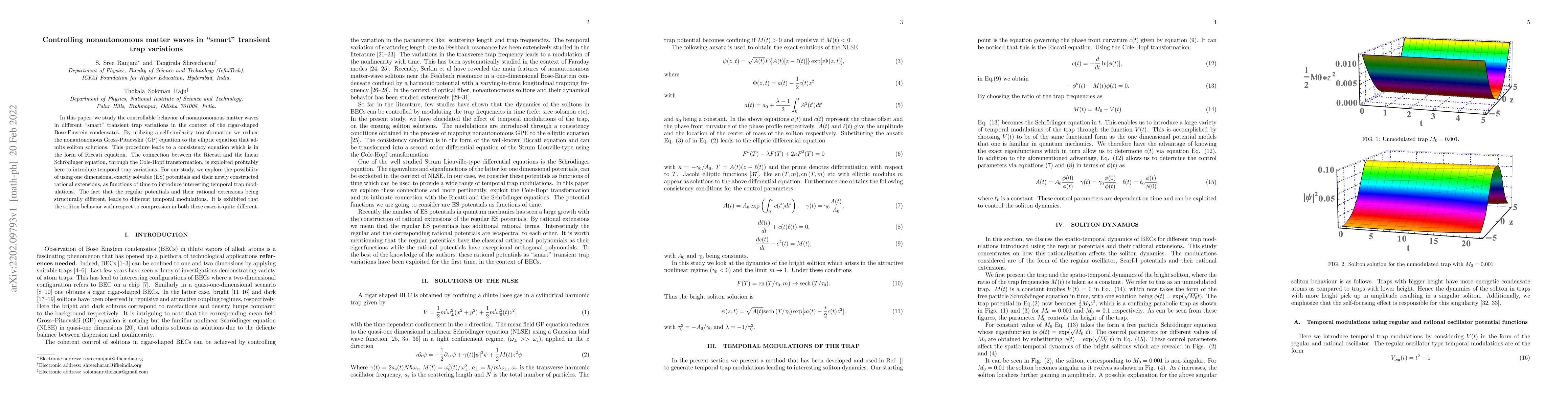 Thumbnail for Controlling nonautonomous matter waves in "smart" transient trap
  variations