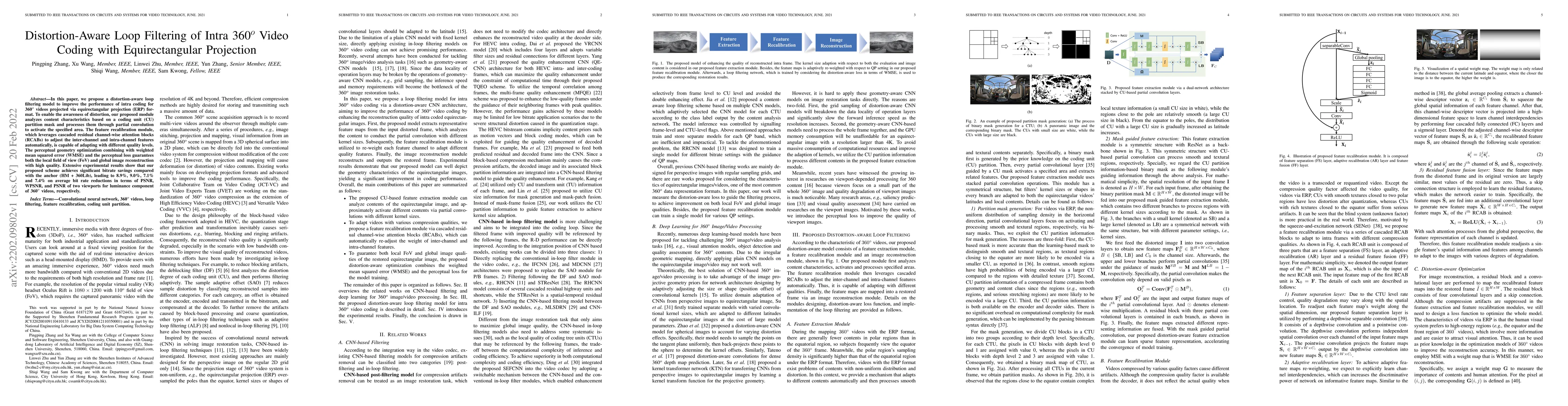 Thumbnail for Distortion-Aware Loop Filtering of Intra 360^o Video Coding with
  Equirectangular Projection