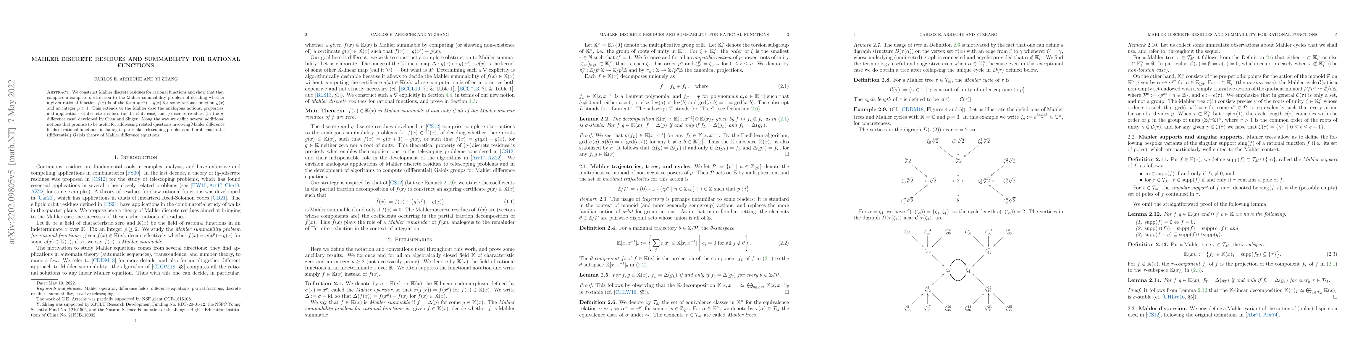 Thumbnail for Mahler discrete residues and summability for rational functions