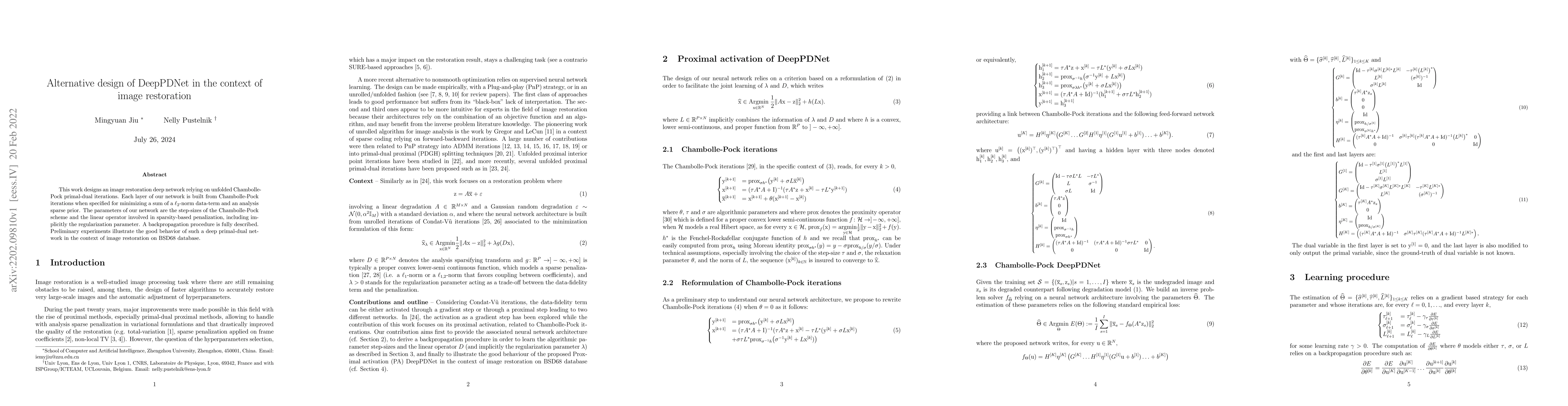 Thumbnail for Alternative design of DeepPDNet in the context of image restoration