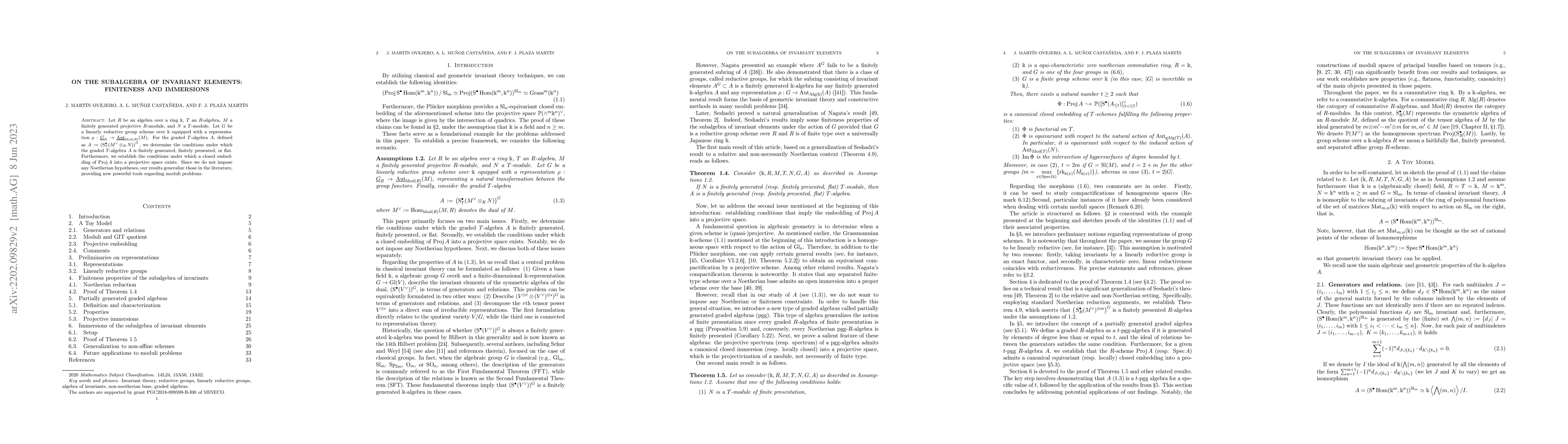 Thumbnail for On the subalgebra of invariant elements: finiteness and immersions