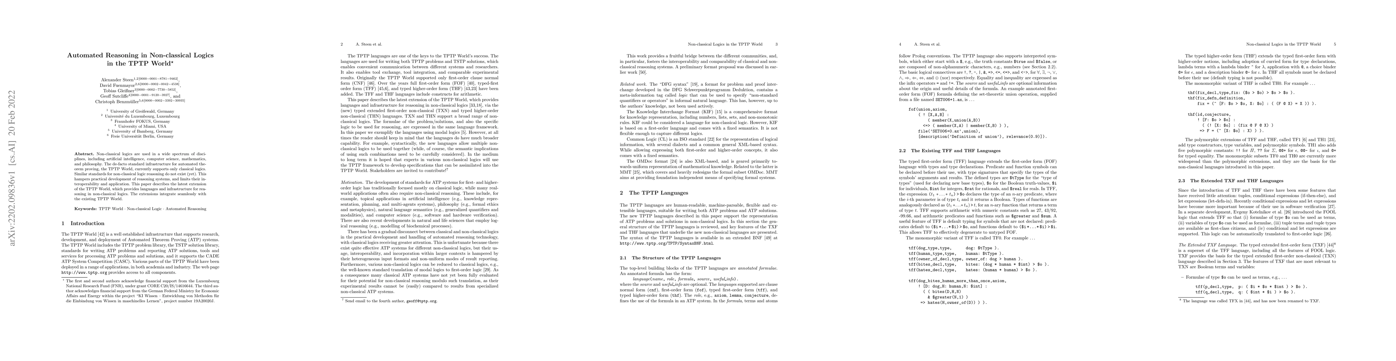 Thumbnail for Automated Reasoning in Non-classical Logics in the TPTP World