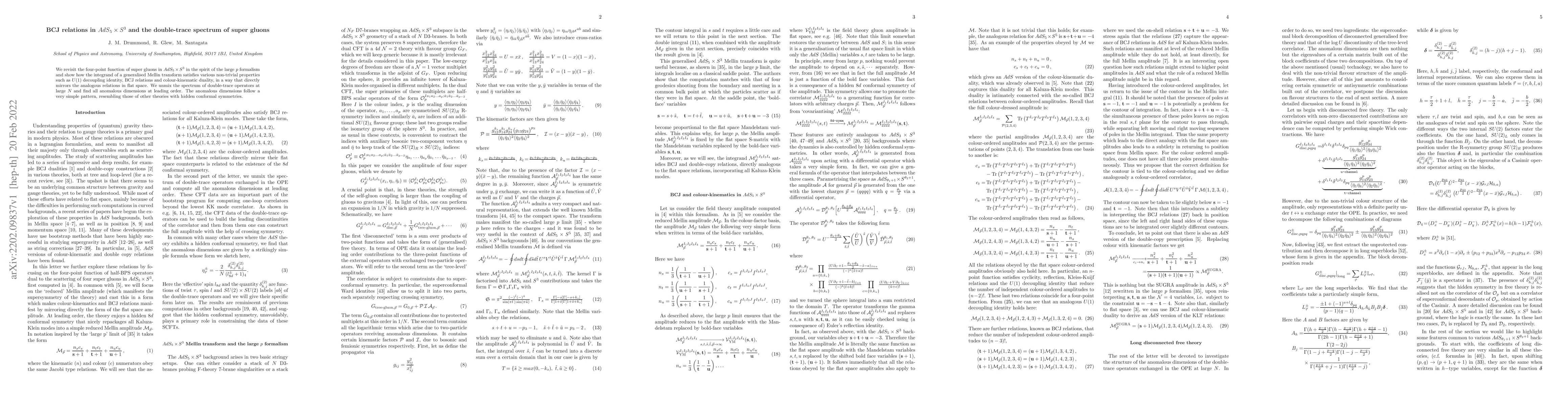 Thumbnail for BCJ relations in ${AdS}_5 \times S^3$ and the double-trace spectrum of
  super gluons