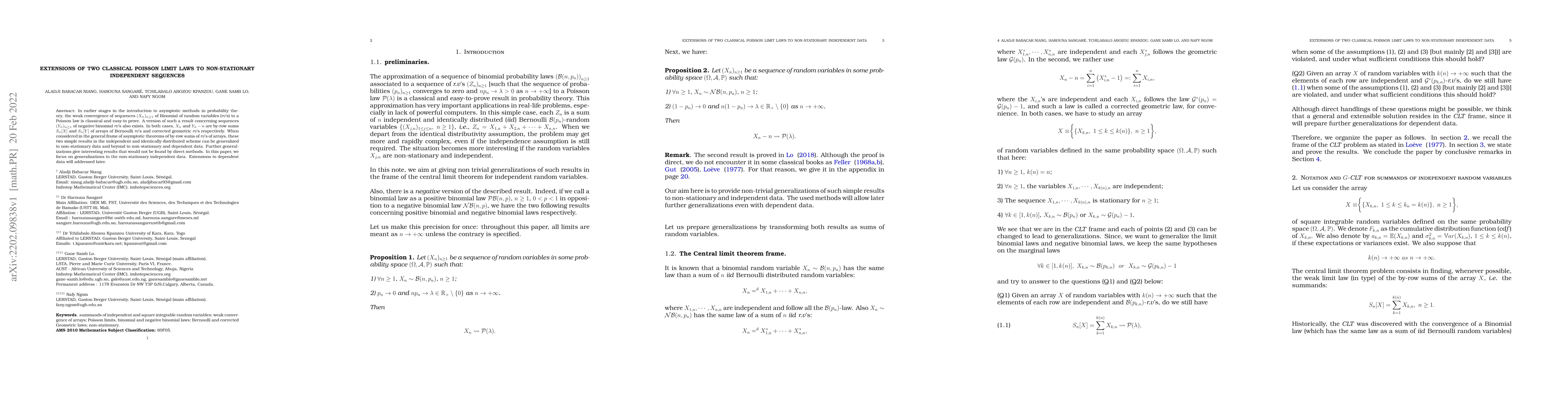 Thumbnail for Extensions of two classical Poisson limit laws to non-stationary
  independent data