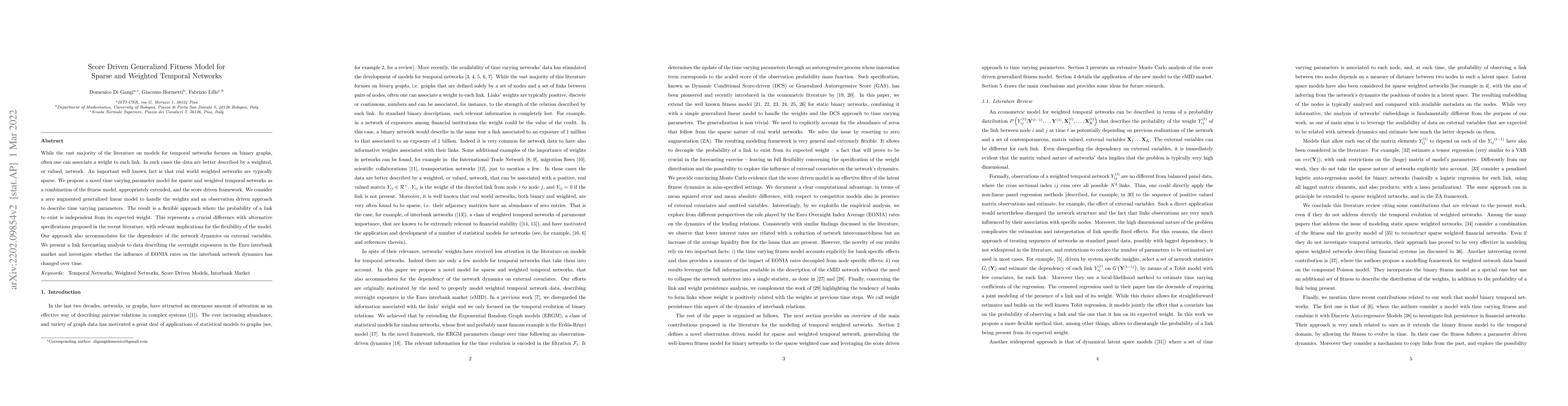 Thumbnail for Score Driven Generalized Fitness Model for Sparse and Weighted Temporal
  Networks