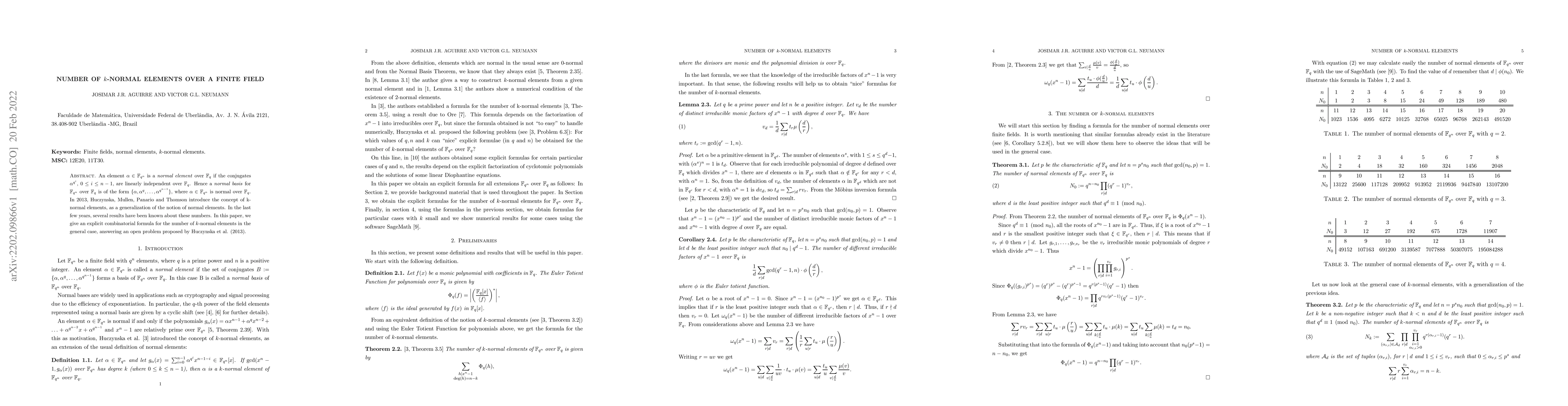 Thumbnail for Number of $k$-normal elements over a finite field