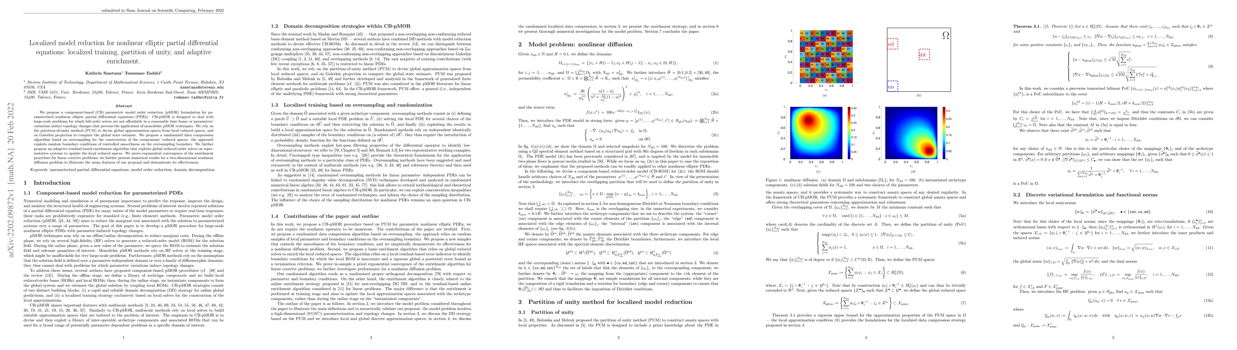 Thumbnail for Localized model reduction for nonlinear elliptic partial differential
  equations: localized training, partition of unity, and adaptive enrichment