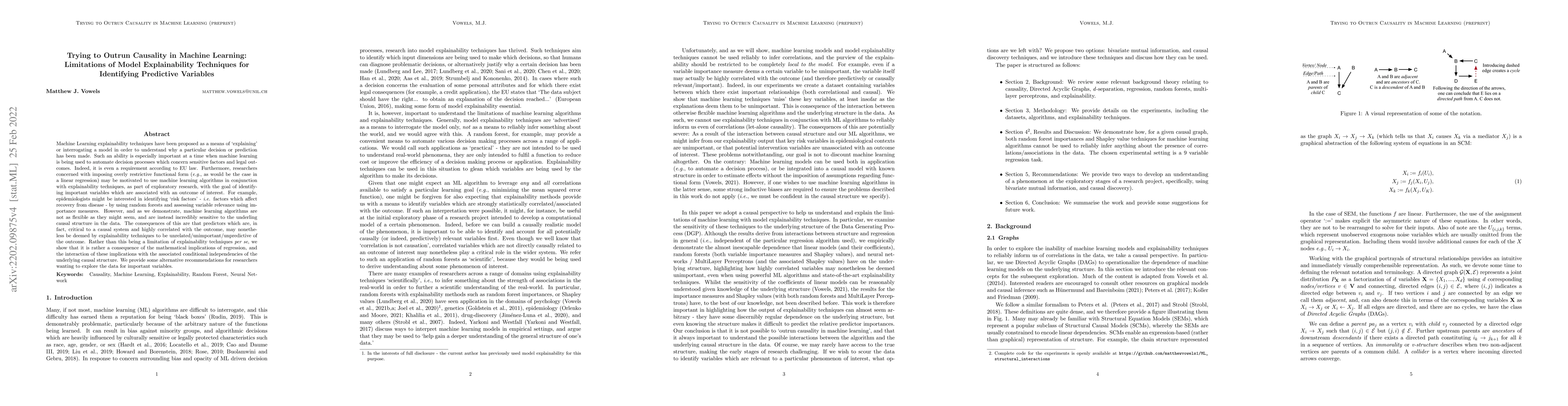 Thumbnail for Trying to Outrun Causality with Machine Learning: Limitations of Model
  Explainability Techniques for Identifying Predictive Variables