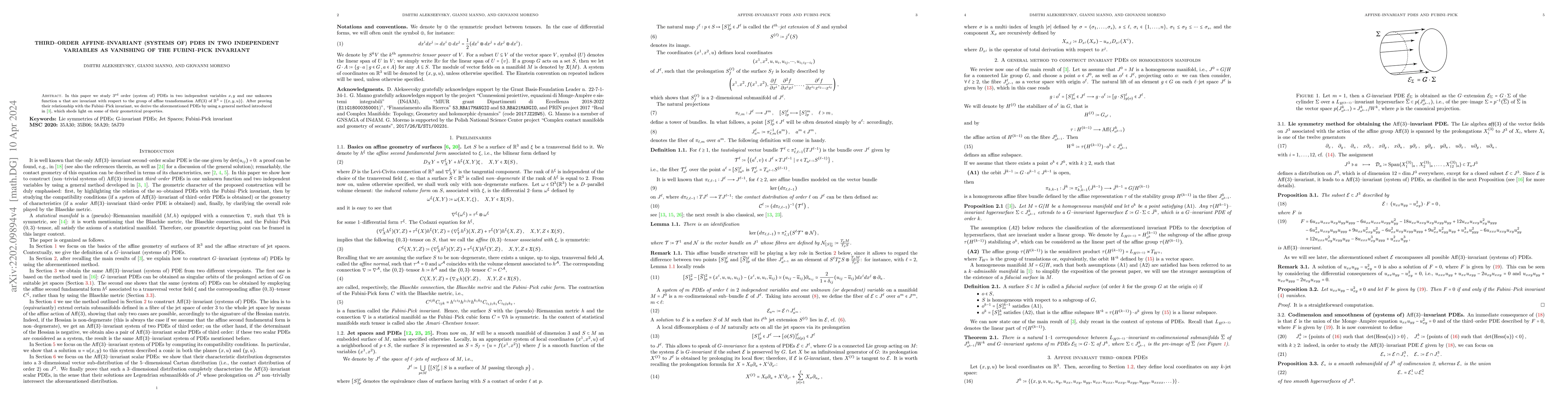Thumbnail for Third-order affine-invariant (systems of) PDEs in two independent
  variables as vanishing of the Fubini-Pick invariant