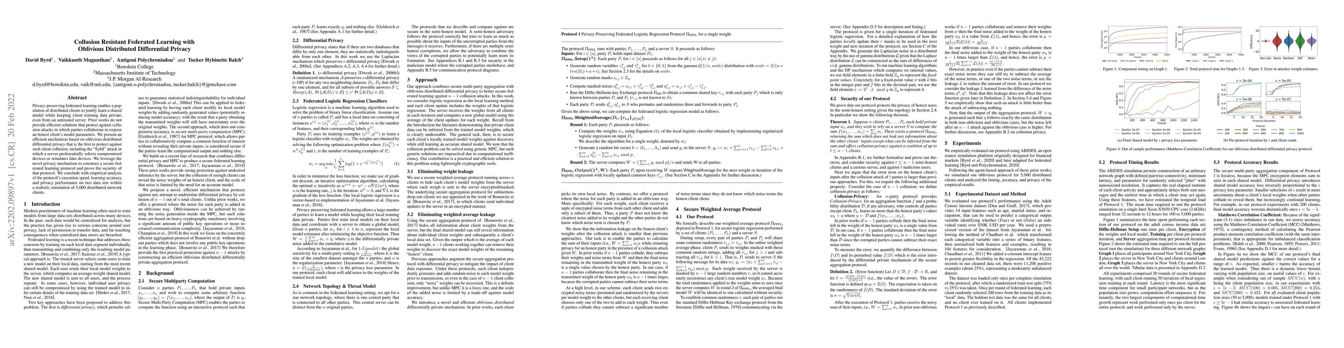 Thumbnail for Collusion Resistant Federated Learning with Oblivious Distributed
  Differential Privacy