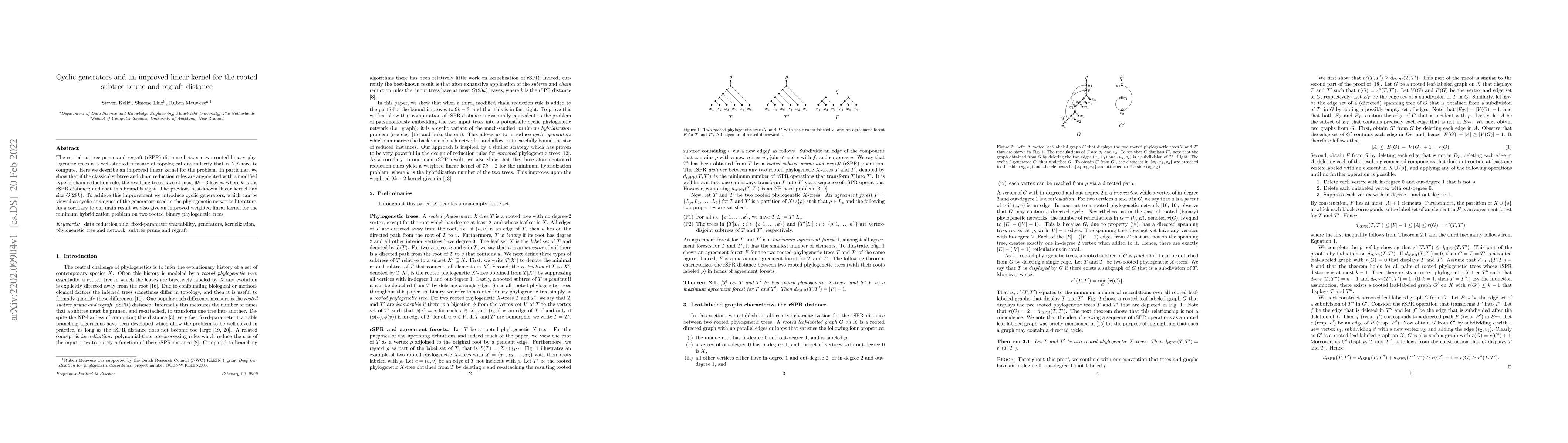 Thumbnail for Cyclic generators and an improved linear kernel for the rooted subtree
  prune and regraft distance