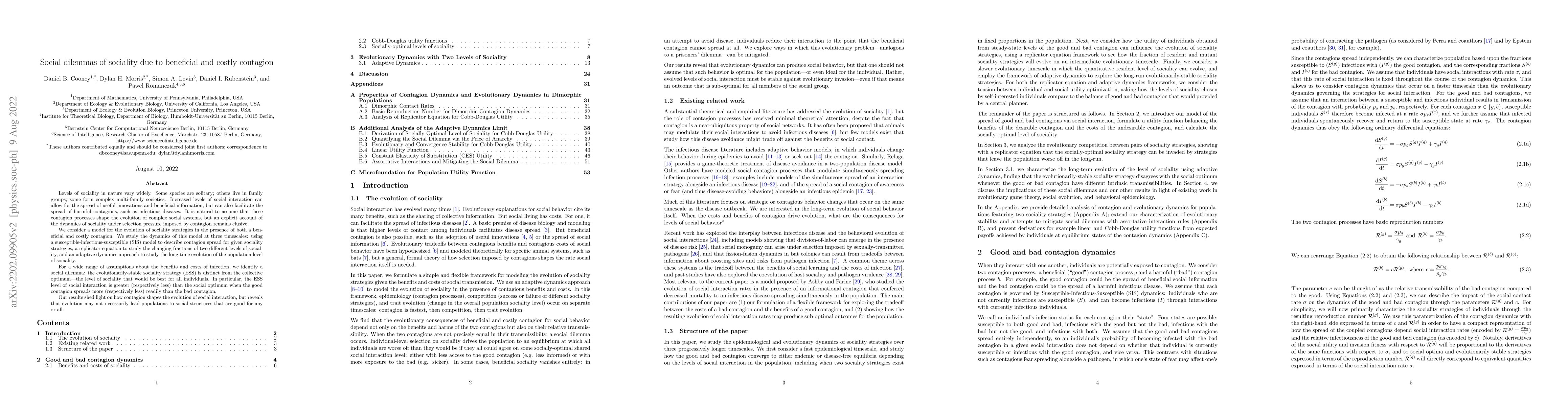 Thumbnail for Social dilemmas of sociality due to beneficial and costly contagion