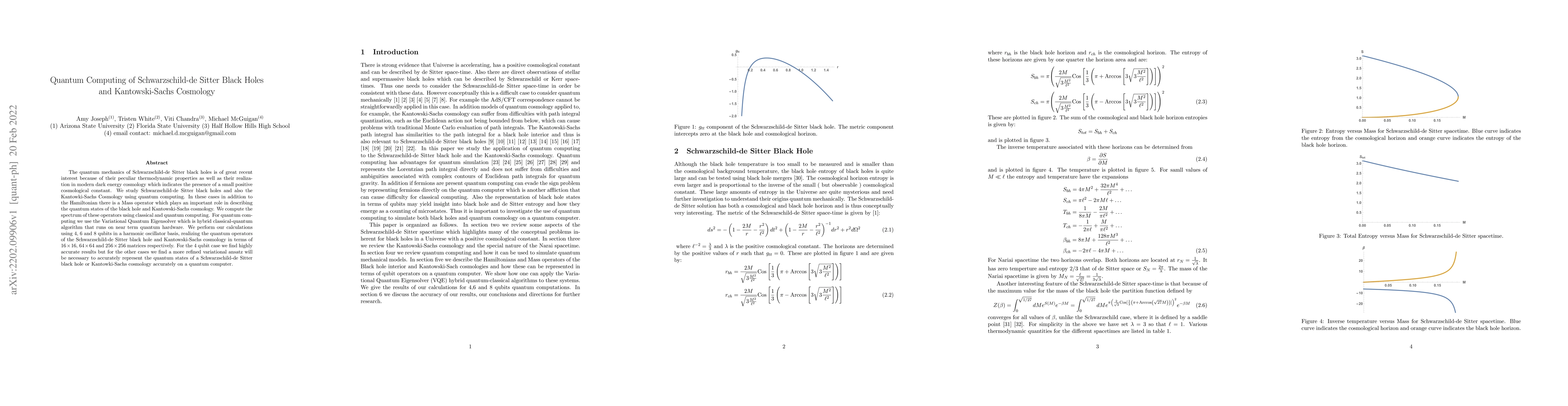 Thumbnail for Quantum Computing of Schwarzschild-de Sitter Black Holes and
  Kantowski-Sachs Cosmology