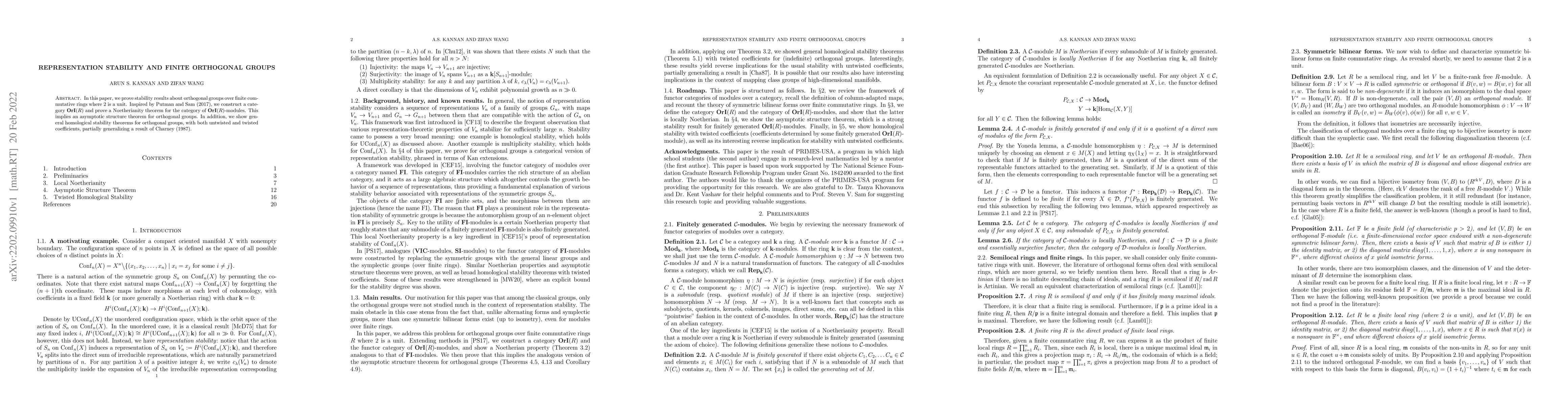 Thumbnail for Representation Stability and Finite Orthogonal Groups