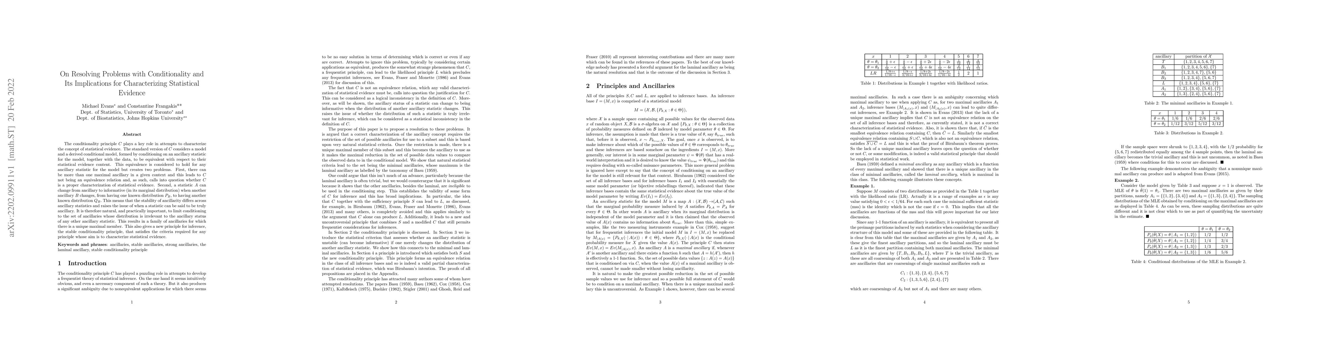 Thumbnail for On Resolving Problems with Conditionality and Its Implications for
  Characterizing Statistical Evidence