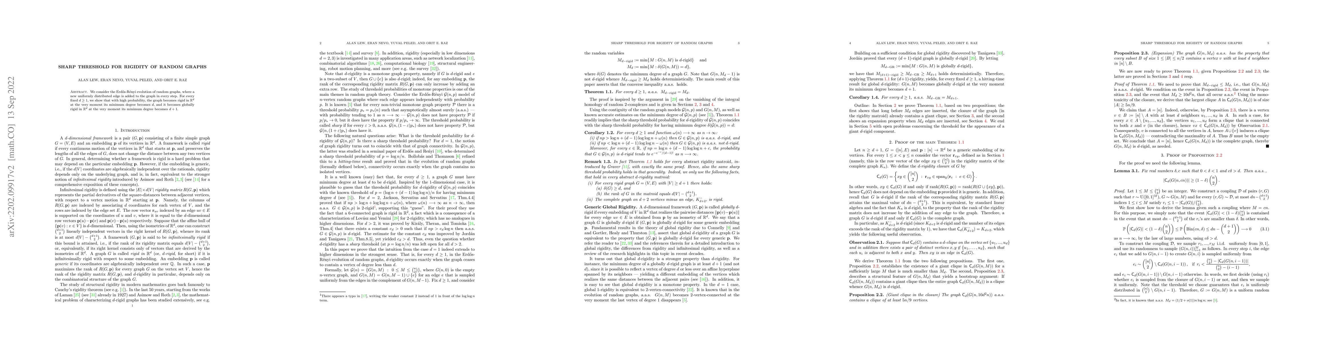 Thumbnail for Sharp threshold for rigidity of random graphs