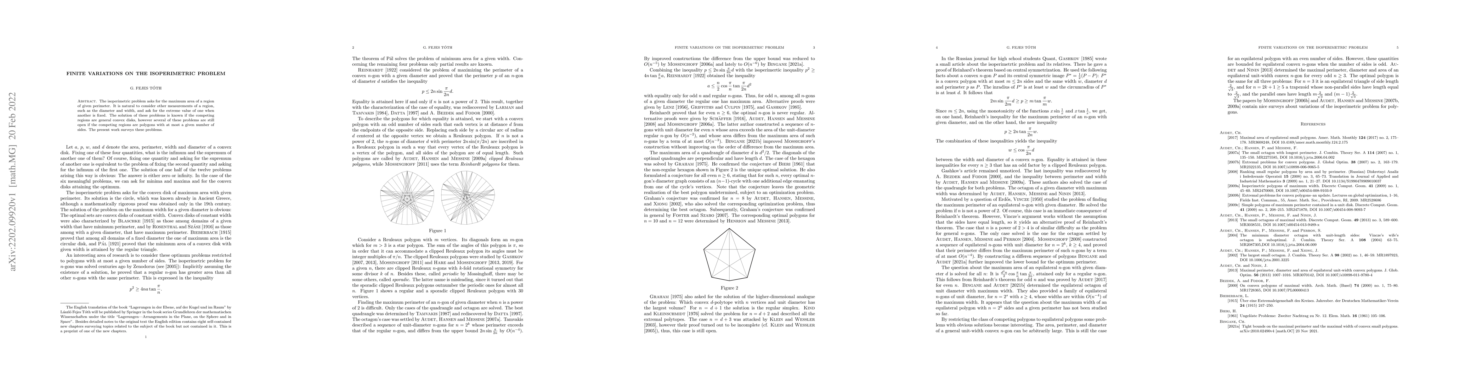 Thumbnail for Finite variations on the isoperimetric problem