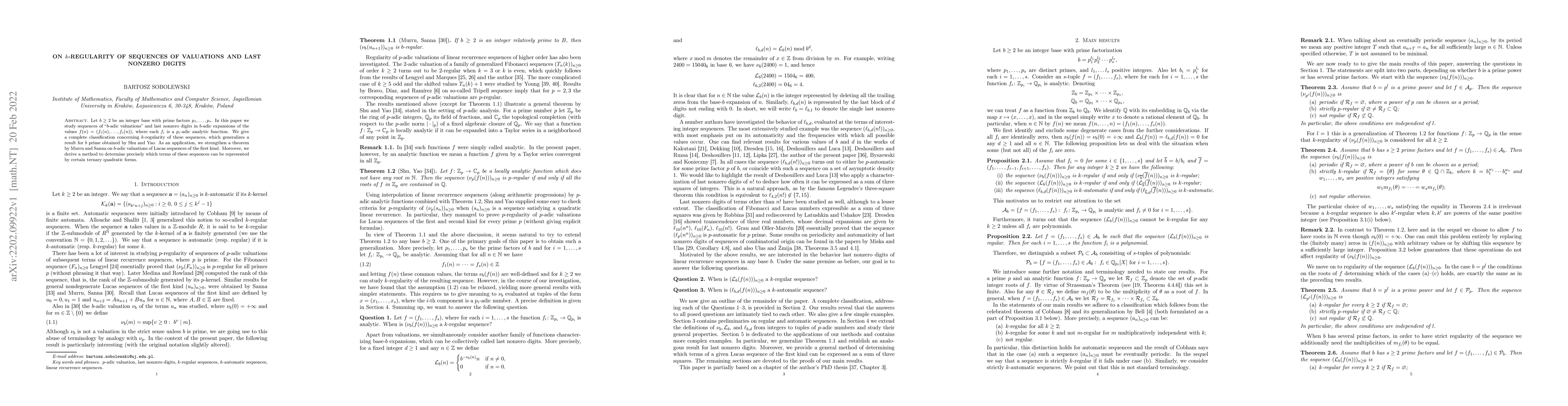Thumbnail for On $k$-regularity of sequences of valuations and last nonzero digits