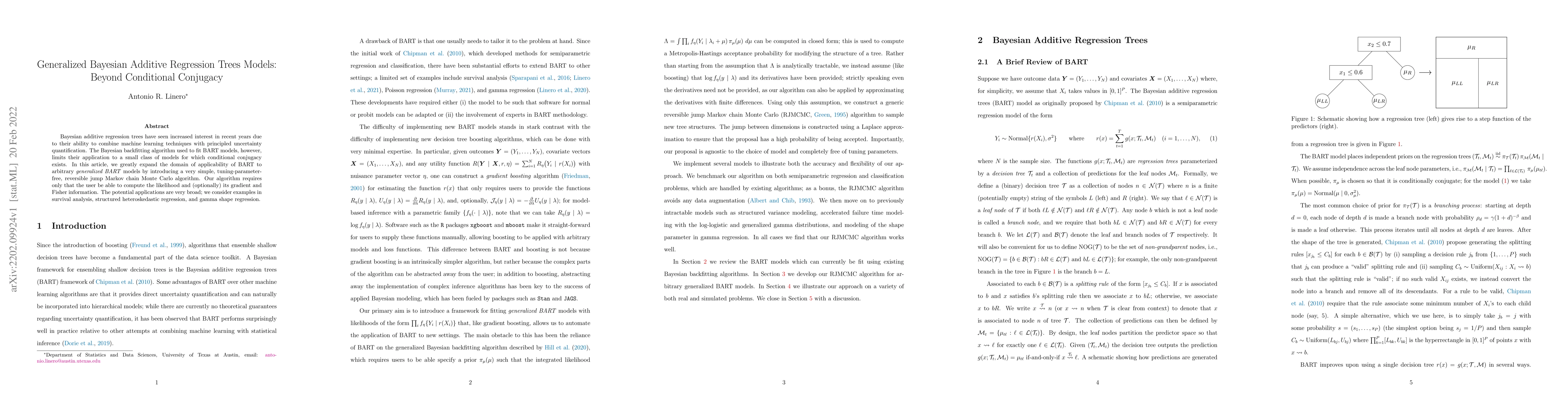 Thumbnail for Generalized Bayesian Additive Regression Trees Models: Beyond
  Conditional Conjugacy