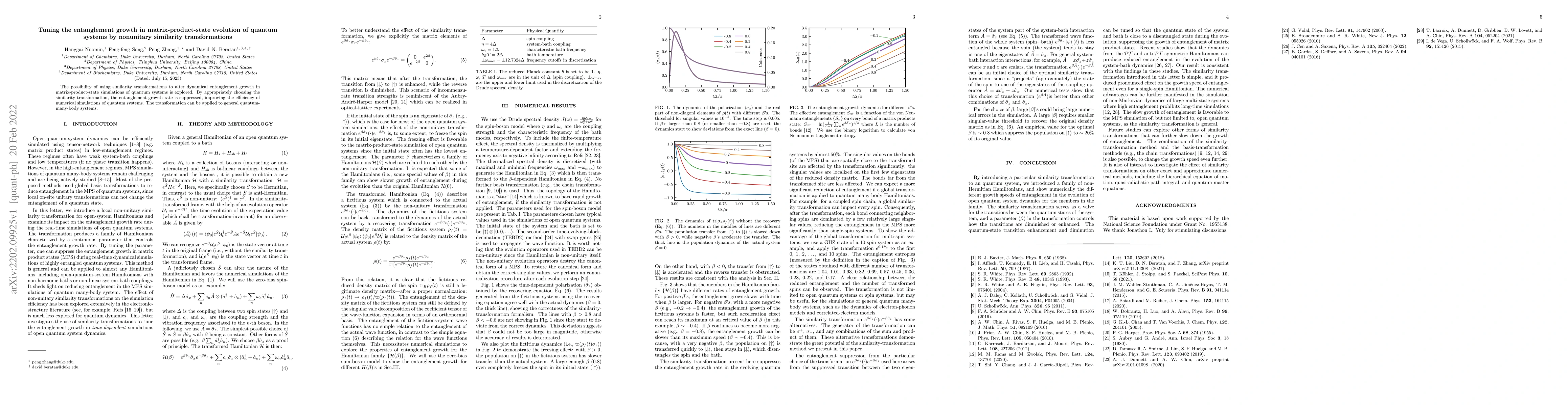 Thumbnail for Tuning the entanglement growth in matrix-product-state evolution of
  quantum systems by nonunitary similarity transformations
