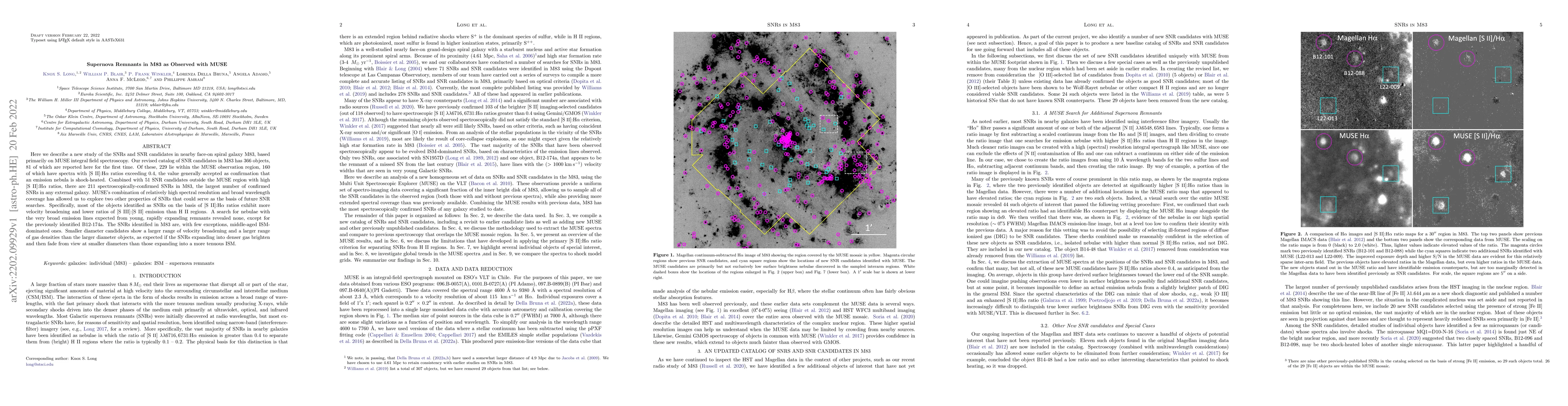 Thumbnail for Supernova Remnants in M83 as Observed with MUSE