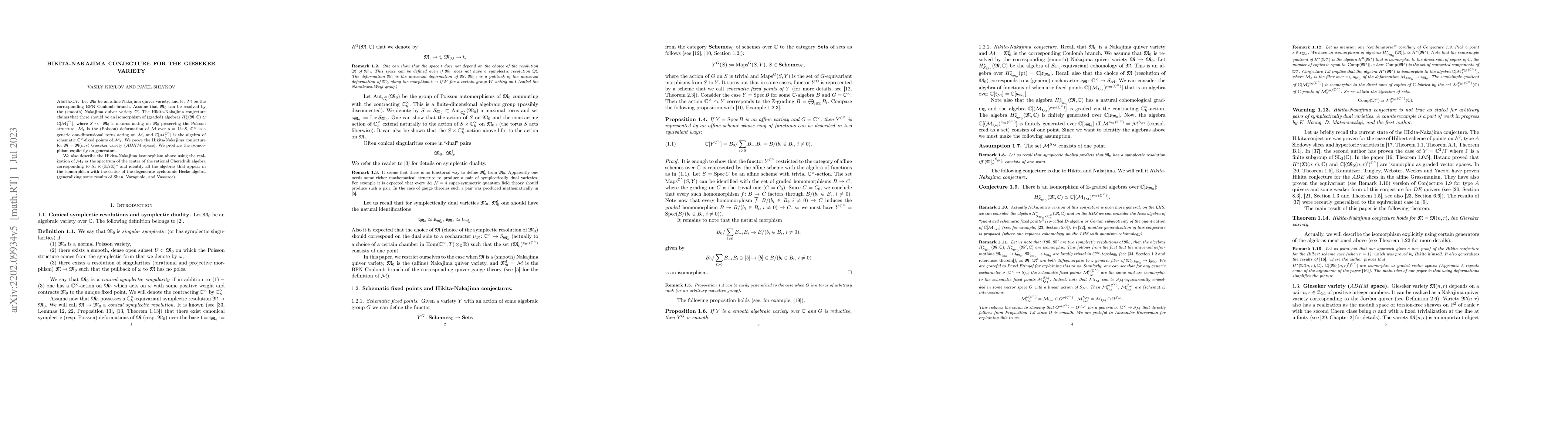 Thumbnail for Hikita-Nakajima conjecture for the Gieseker variety
