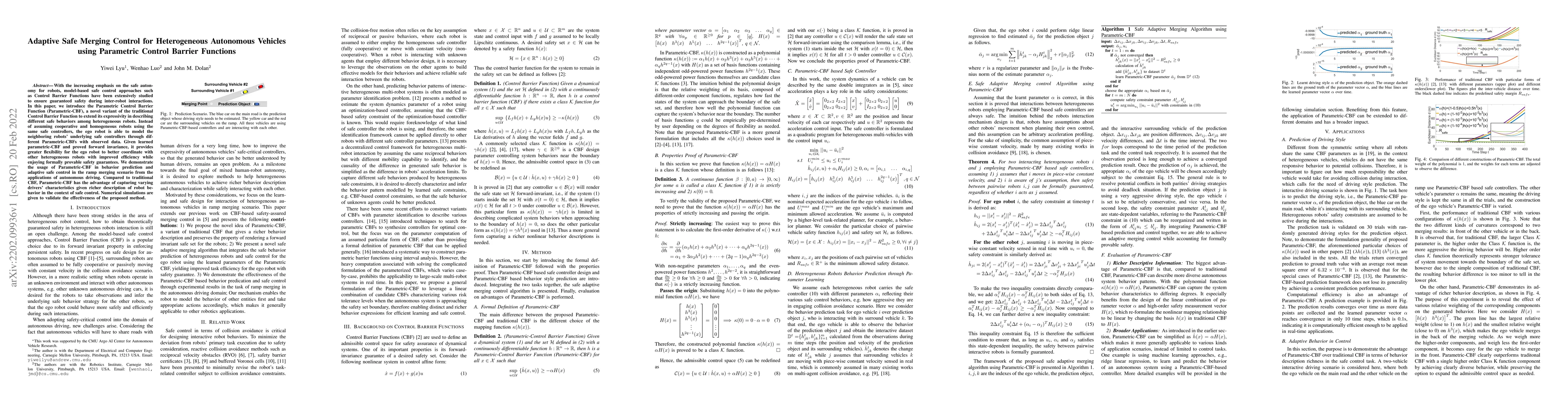 Thumbnail for Adaptive Safe Merging Control for Heterogeneous Autonomous Vehicles
  using Parametric Control Barrier Functions