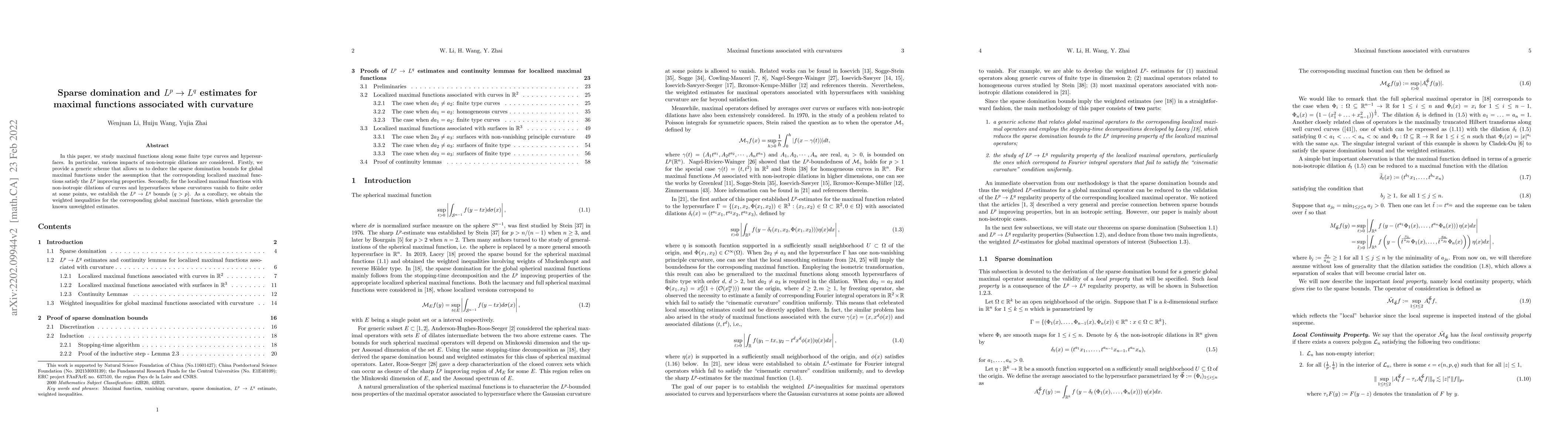 Thumbnail for Sparse domination and $L^{p} \rightarrow L^{q}$ estimates for maximal
  functions associated with curvature