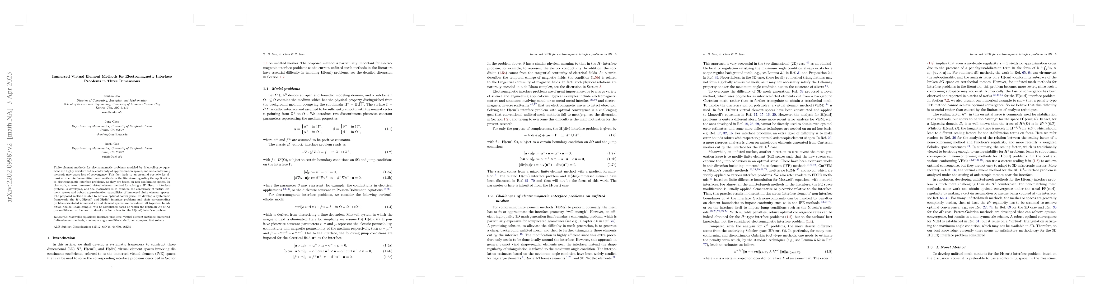 Thumbnail for Immersed Virtual Element Methods for Electromagnetic Interface Problems
  in Three Dimensions