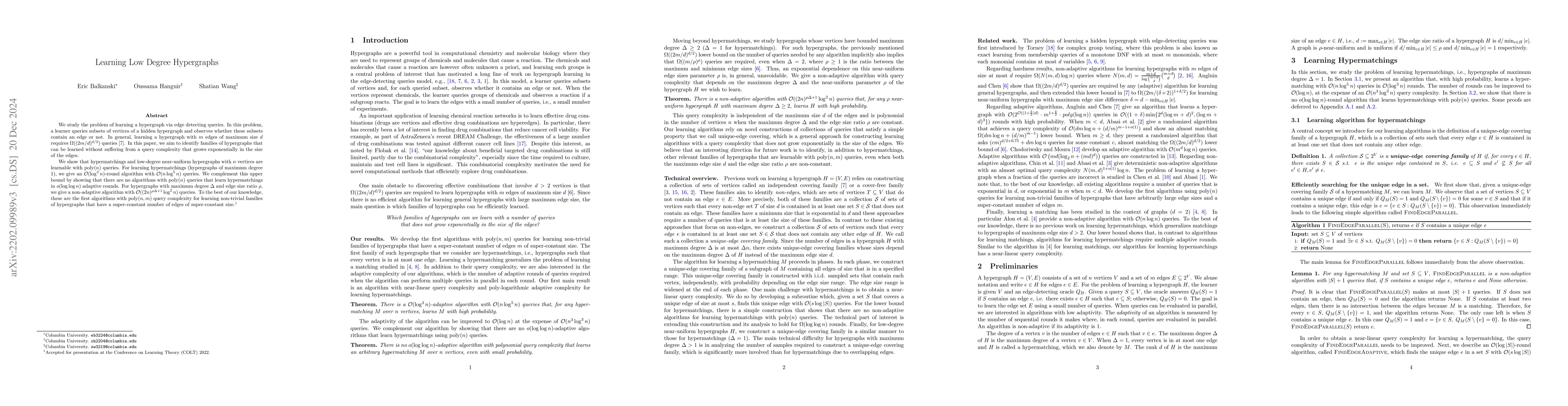 Thumbnail for Learning Low Degree Hypergraphs