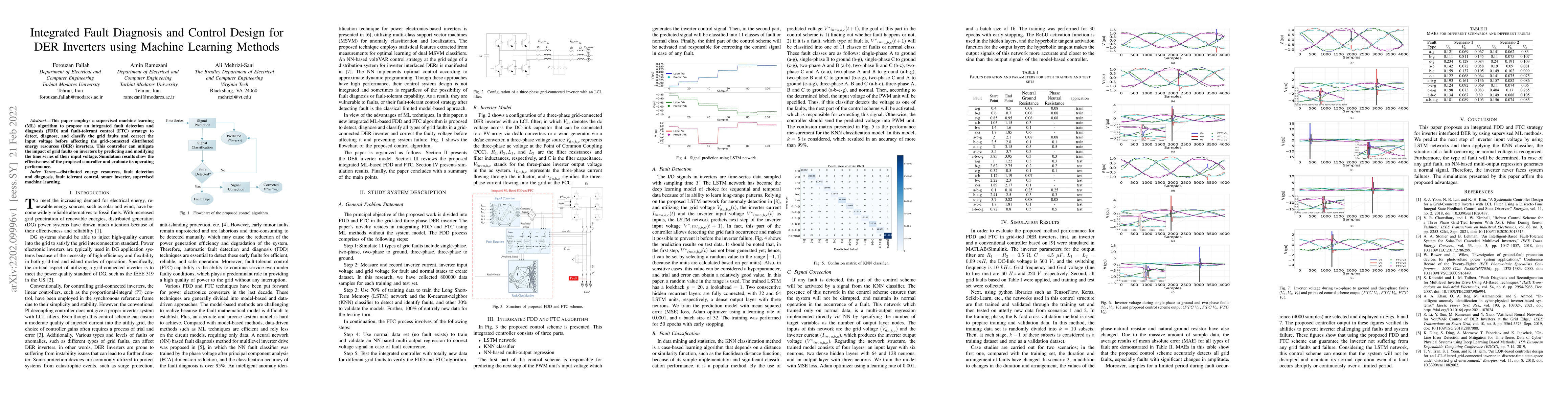 Thumbnail for Integrated Fault Diagnosis and Control Design for DER Inverters using
  Machine Learning Methods