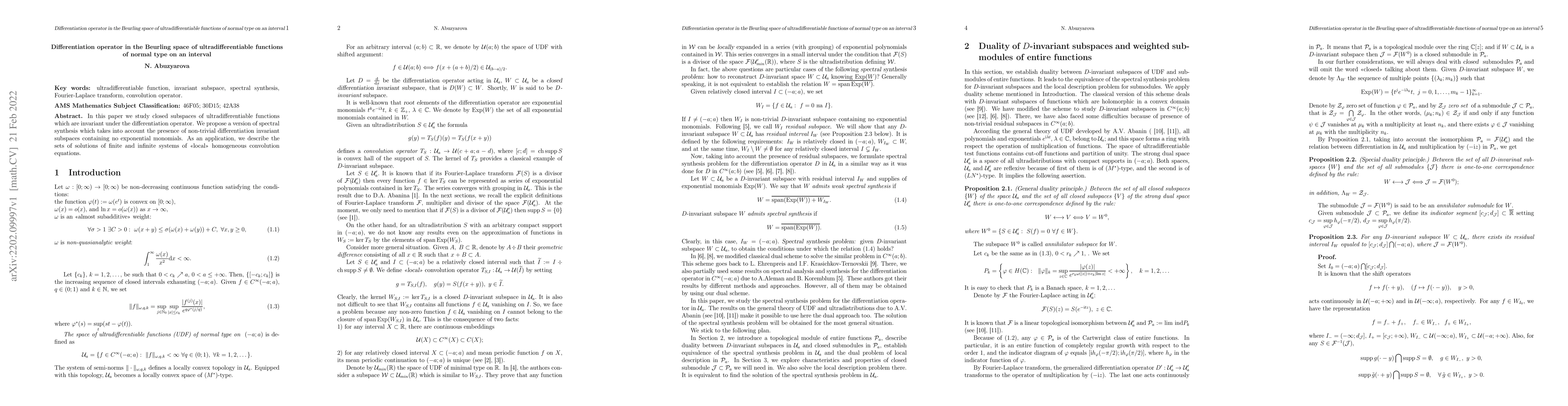 Thumbnail for Differentiation operator in the Beurling space of ultradifferentiable
  functions of normal type on an interval