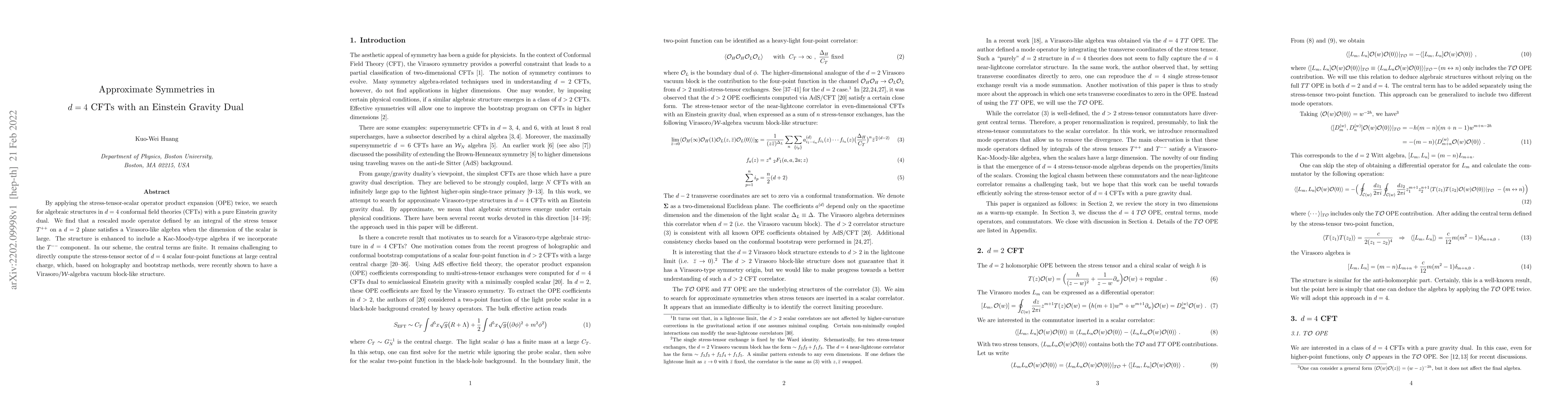 Thumbnail for Approximate Symmetries in $d=4$ CFTs with an Einstein Gravity Dual